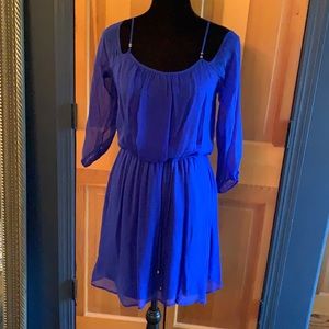 NWT Akiko Royal Blue silk off the Shoulder Dress